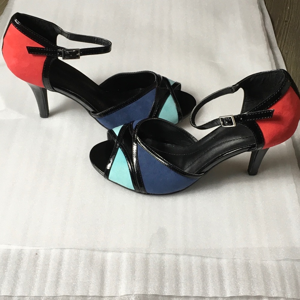 Multicolored Color Block Ankle Strap Heels - image 1